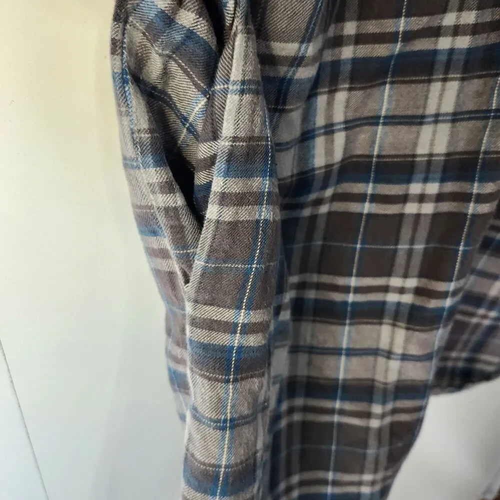 Mango MNG Plaid Tunic Shirt Dress Blue Gray Check 3/4 Sleeve Cotton Size Med - Picture 5 of 11